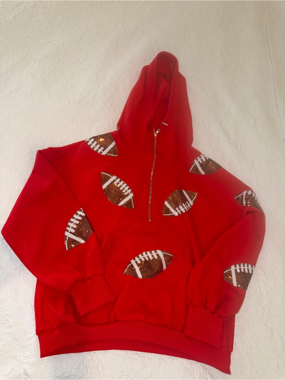 Red Sequin Football Hoodie - Women's Zip Pullover